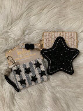 INDIA HANDMADE Star Bead Seeded Coin Purses SET of 2